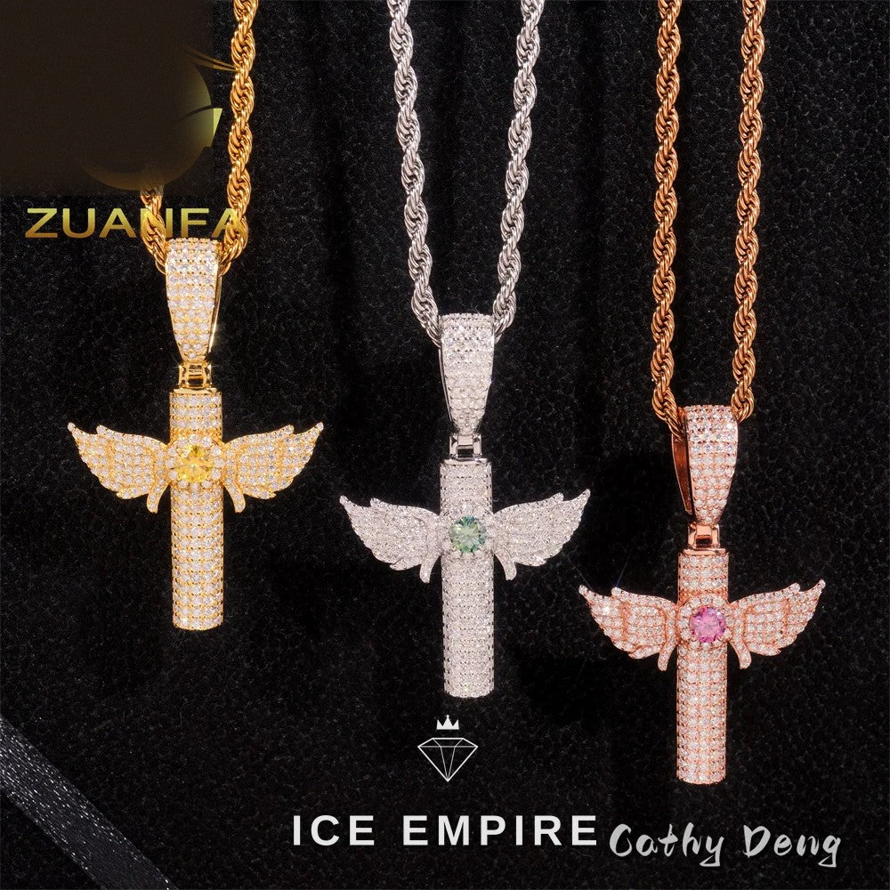 Iced Out Cross Rose Gold Plated Moissanite Pendant