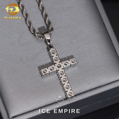 Iced Out Cross 925 Silver Lab Grown Diamond Pendant