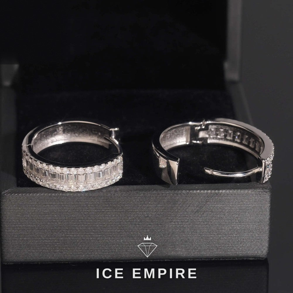 Iced Out Baguette Gold Plated Moissanite Hoop Earrings
