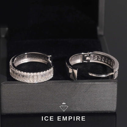 Iced Out Baguette Gold Plated Moissanite Hoop Earrings