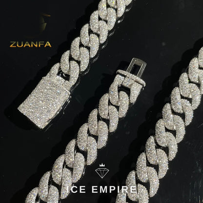 Iced Out 925 Silver Moissanite Cuban Chain