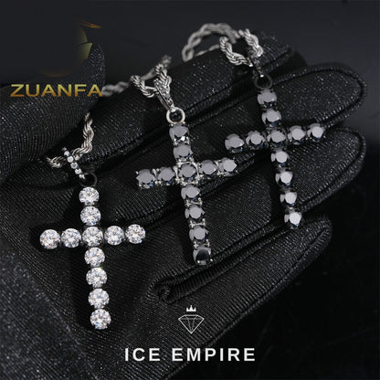 Iced Out Cross Rose Gold Plated Moissanite Pendant