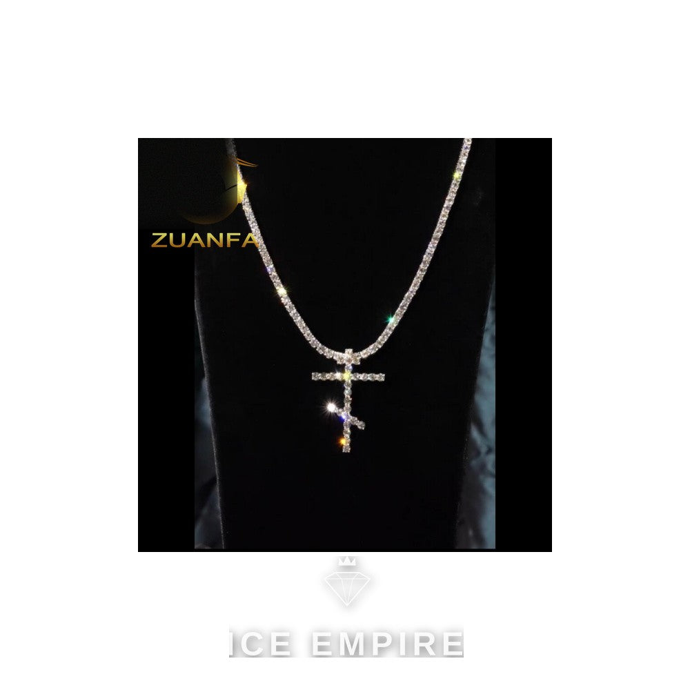 Iced Out Cross 925 Silver Moissanite Cuban Chain