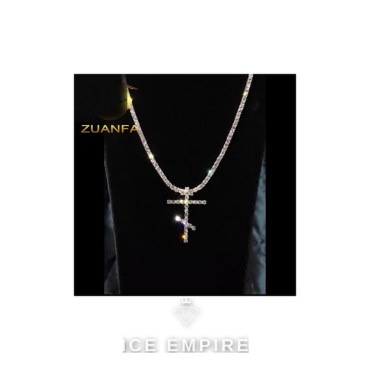 Iced Out Cross 925 Silver Moissanite Cuban Chain