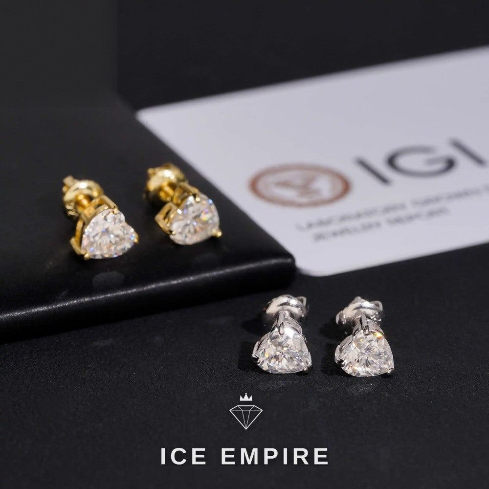 Iced Out Heart 10K Gold Lab Grown Diamond Stud Earrings