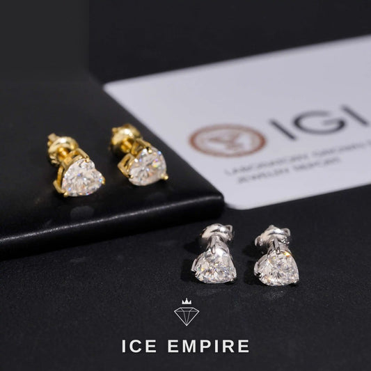 Iced Out Heart 10K Gold Lab Grown Diamond Stud Earrings