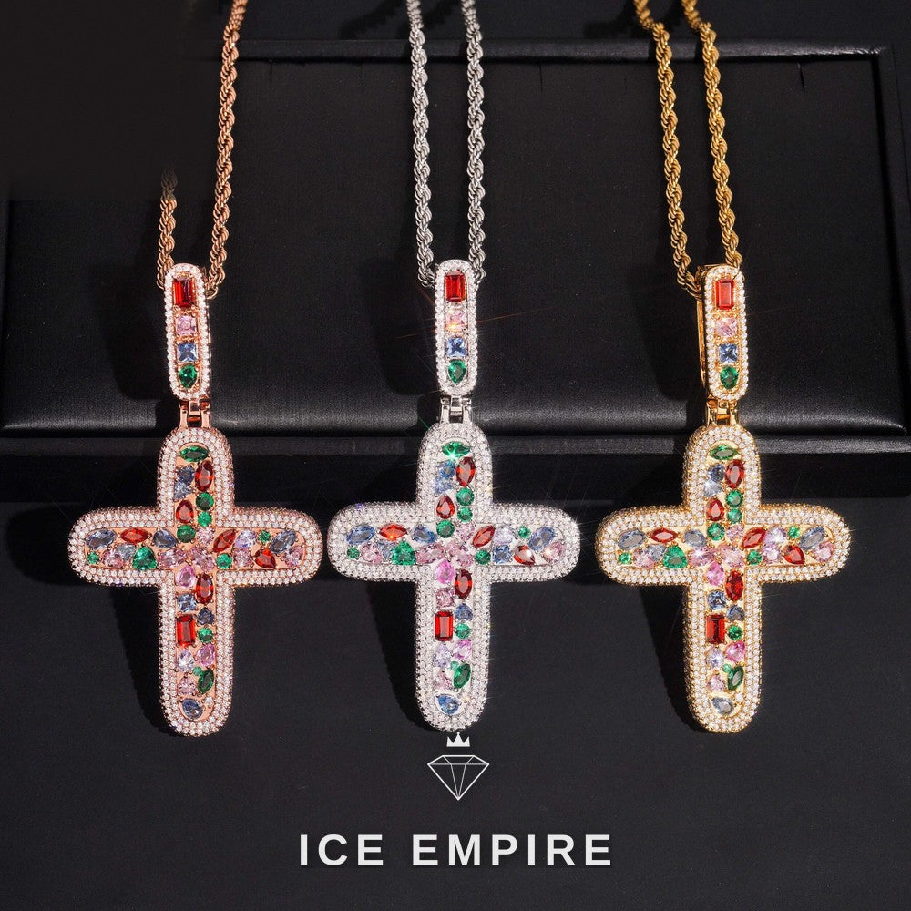 Iced Out Cross Rose Gold Plated Pendant