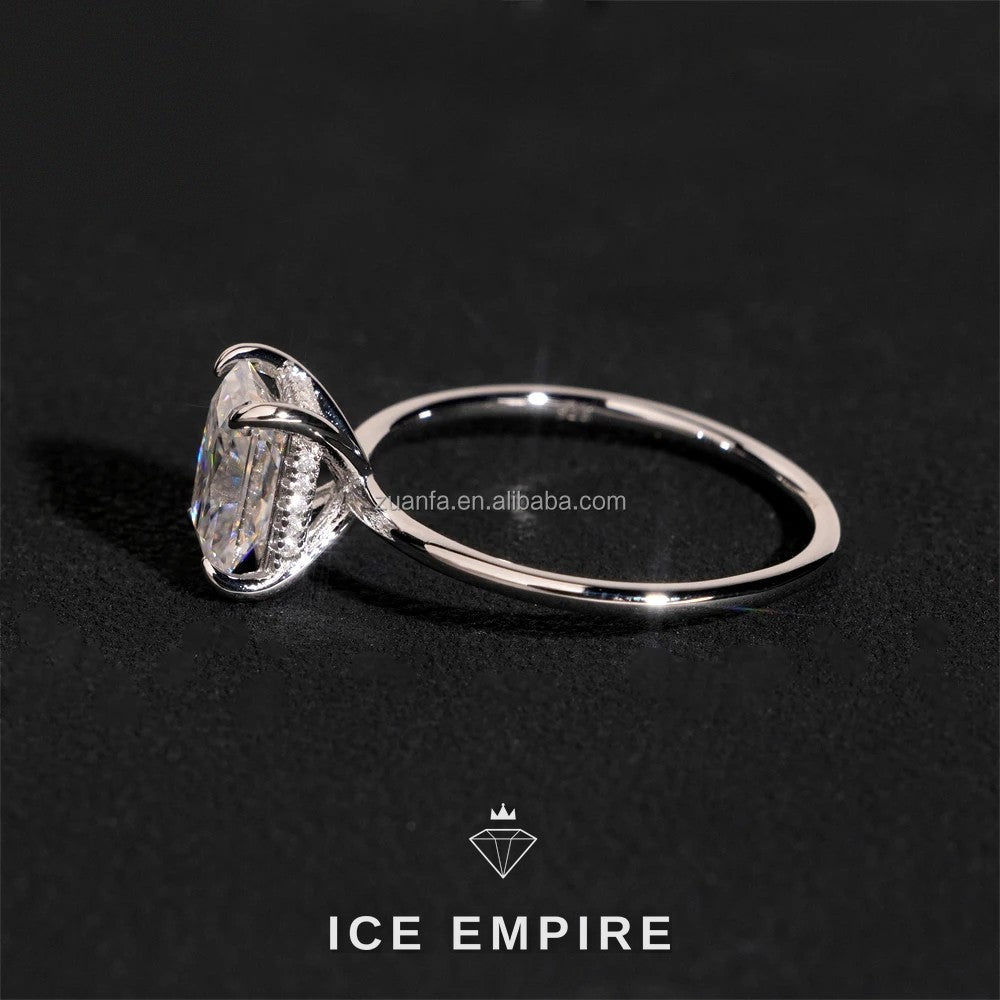 Iced Out 925 Silver Moissanite Engagement Ring