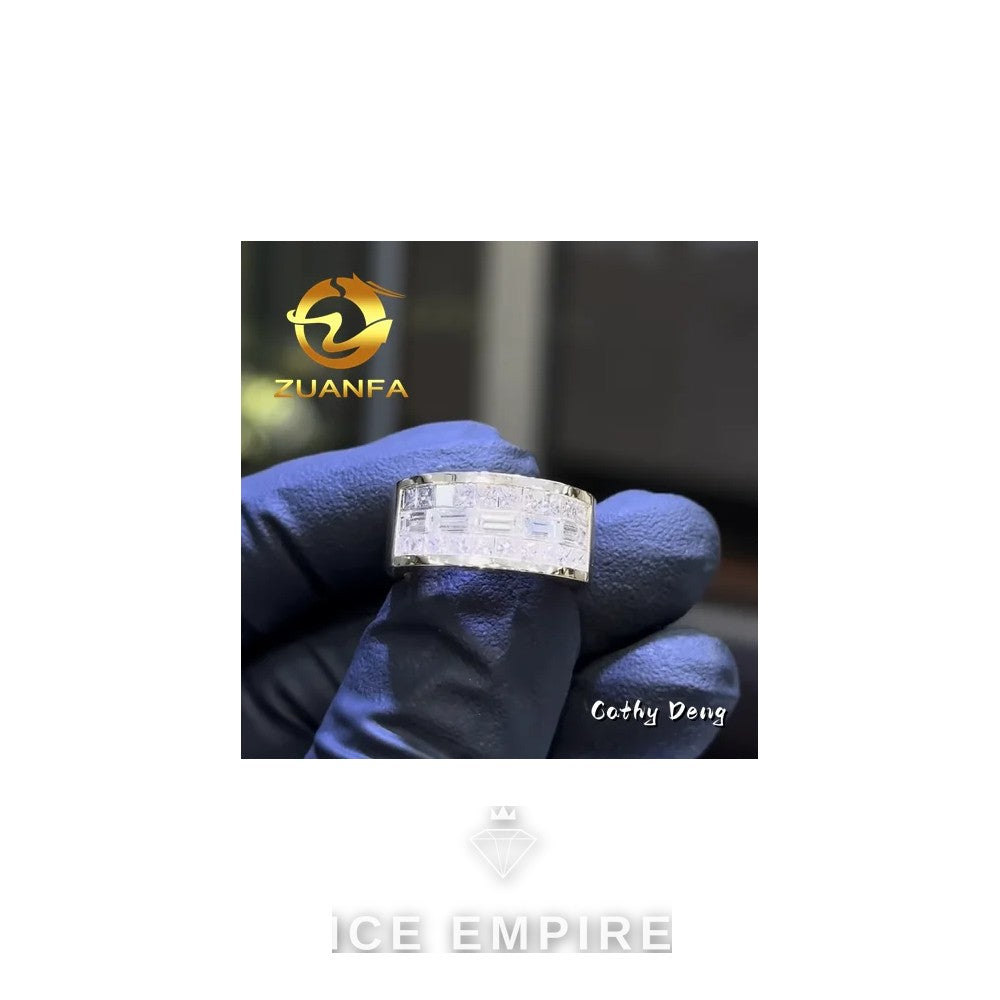 Iced Out Baguette 18K Gold Moissanite Engagement Ring