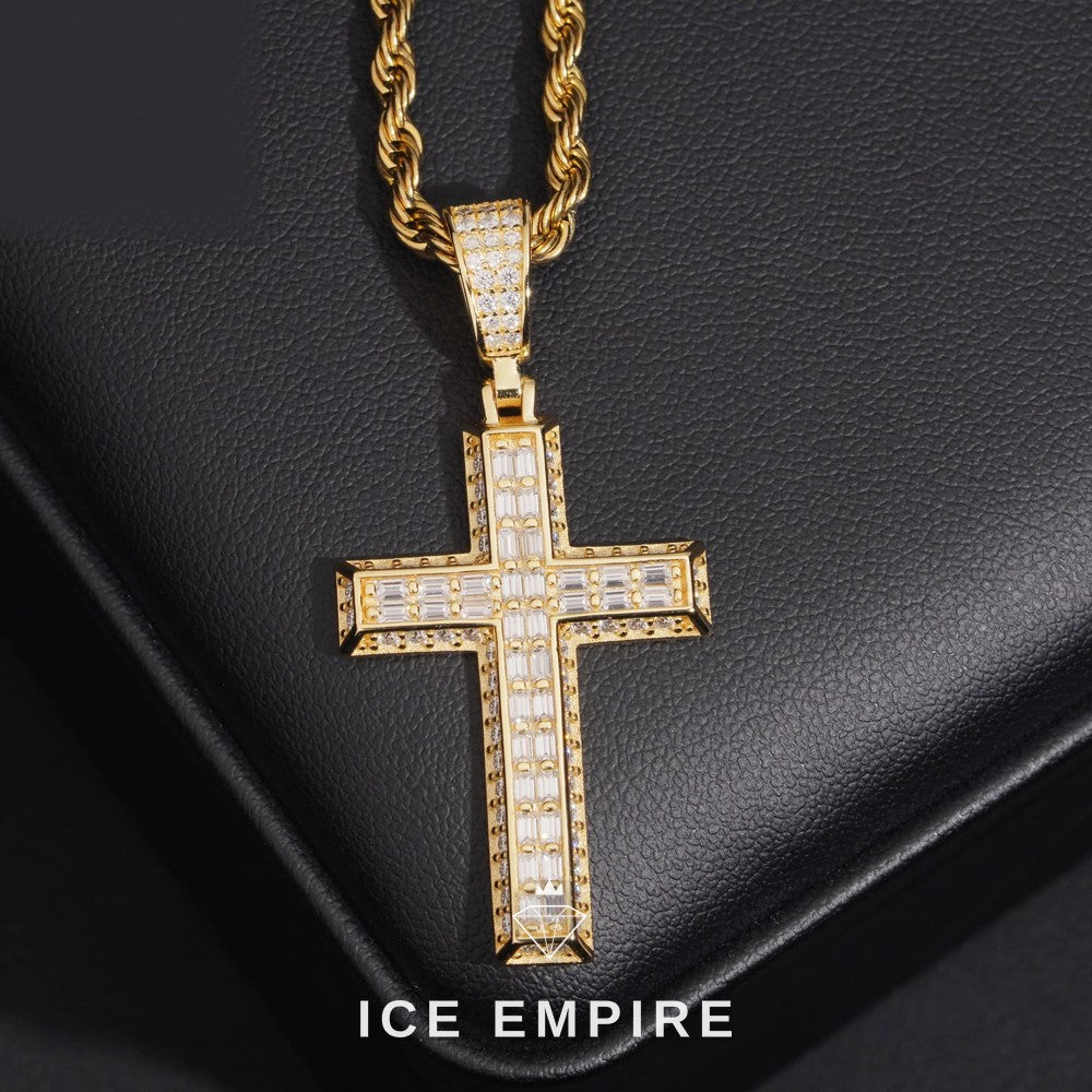 Iced Out Cross 925 Silver Moissanite Pendant