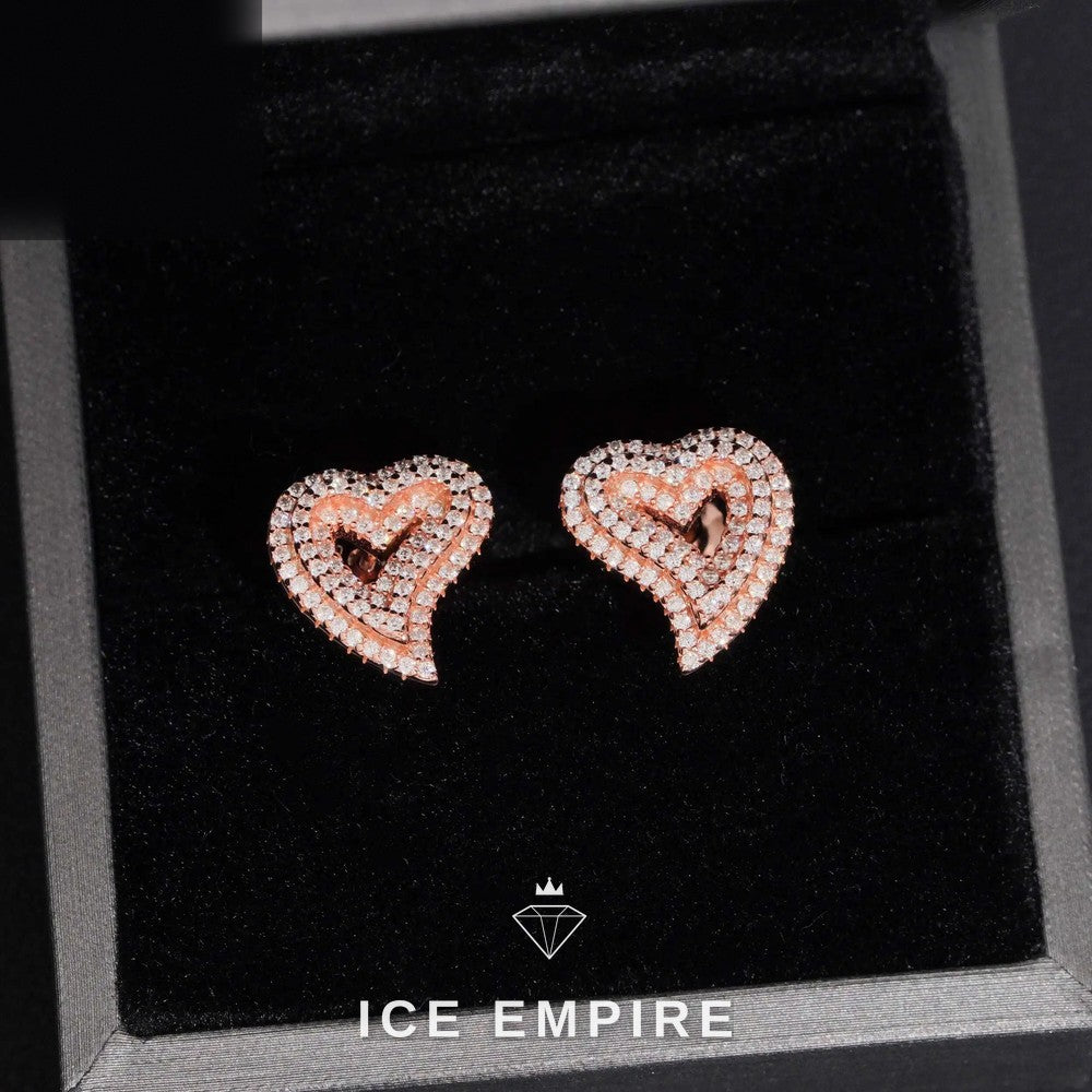 Iced Out Heart Gold Plated Moissanite Stud Earrings