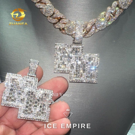 Iced Out Baguette 925 Silver Pendant