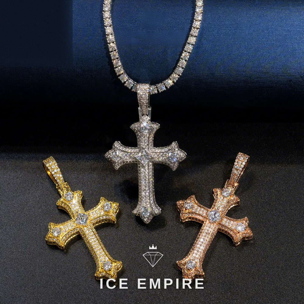 Iced Out Cross 925 Silver Pendant