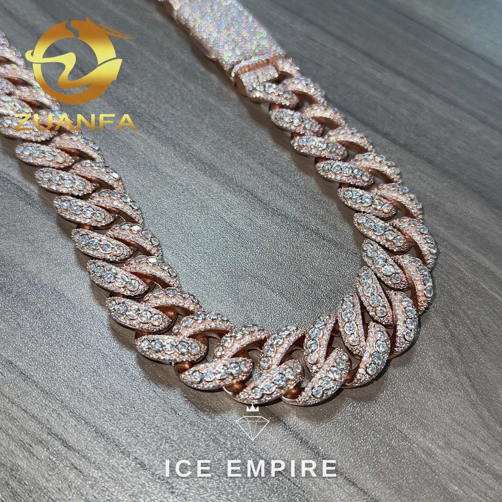 Iced Out Rose Gold Plated Moissanite Cuban Chain