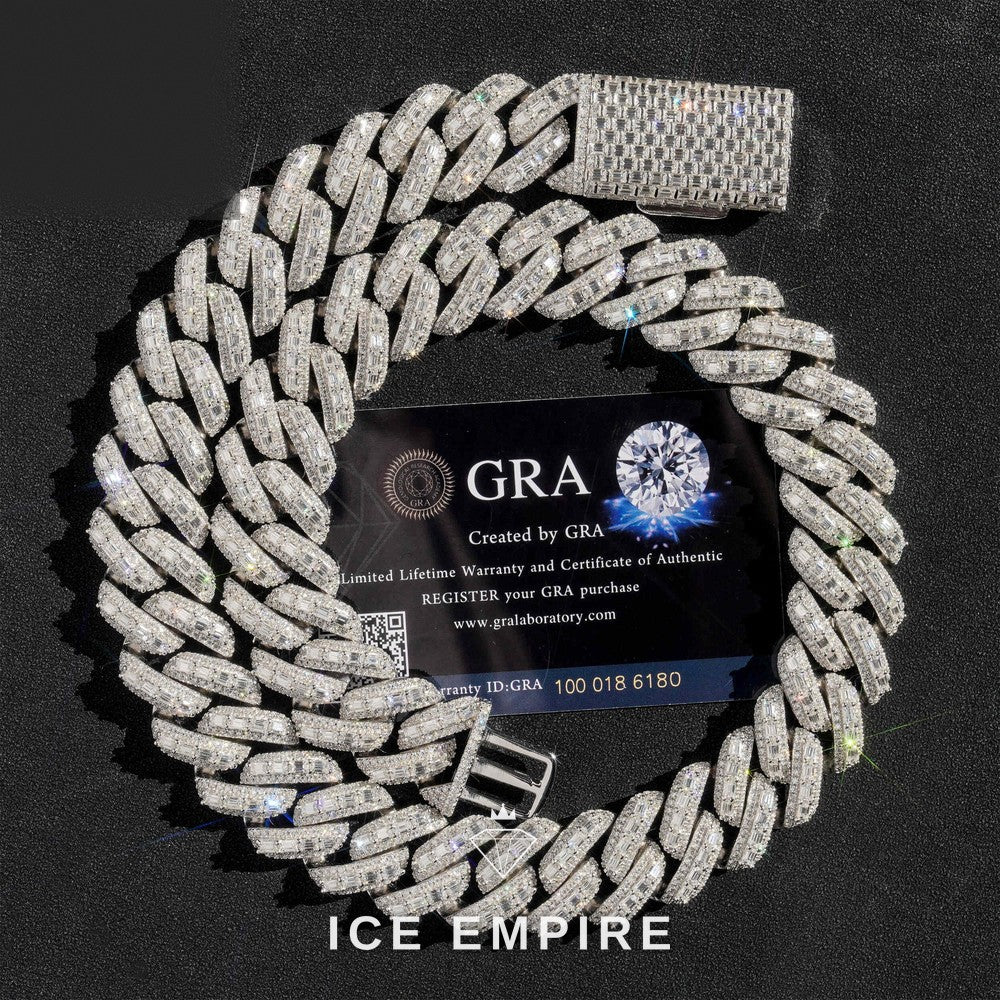 Iced Out Baguette 18K Gold Moissanite Cuban Chain