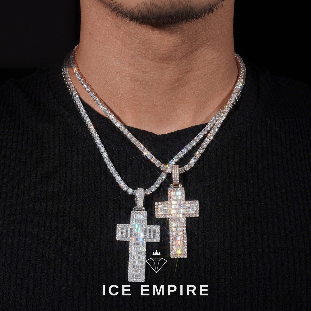 Iced Out Baguette Rose Gold Plated Moissanite Pendant