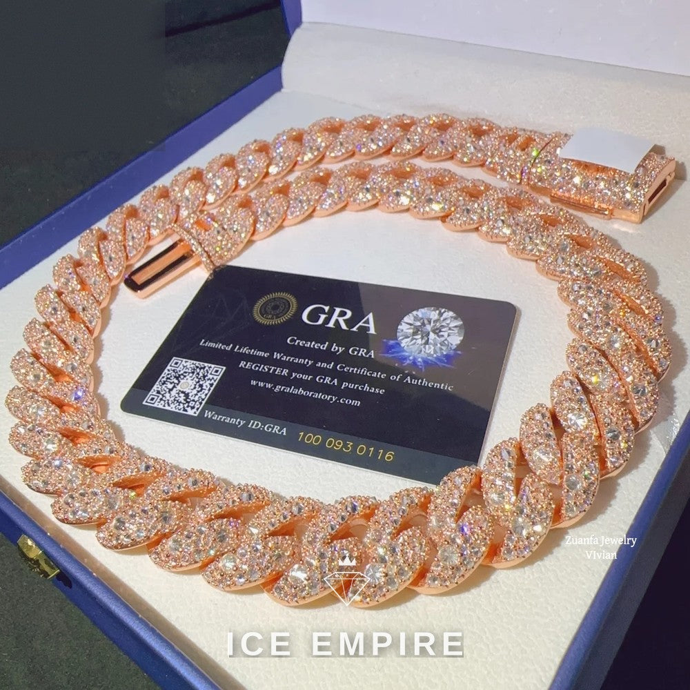 Iced Out Rose Gold Plated Moissanite Cuban Chain