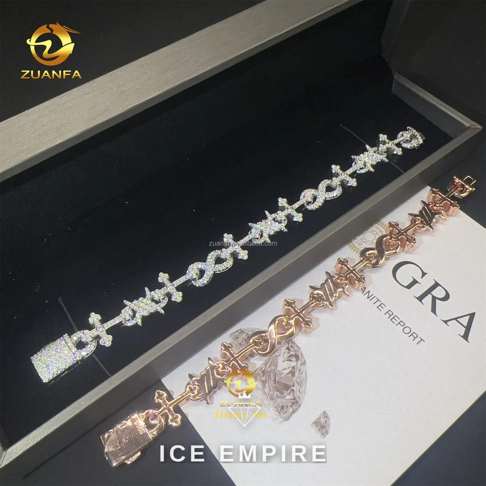 Iced Out Cross Rose Gold Plated Moissanite Cuban Chain