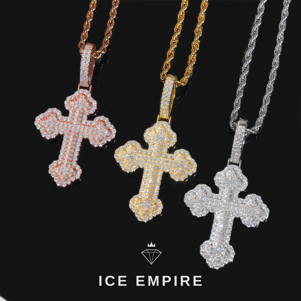 Iced Out Cross Rose Gold Plated Moissanite Pendant