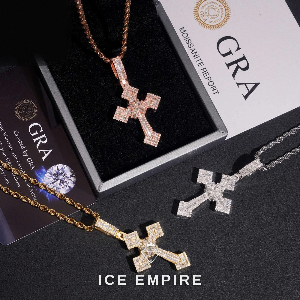 Iced Out Cross 925 Silver Moissanite Pendant