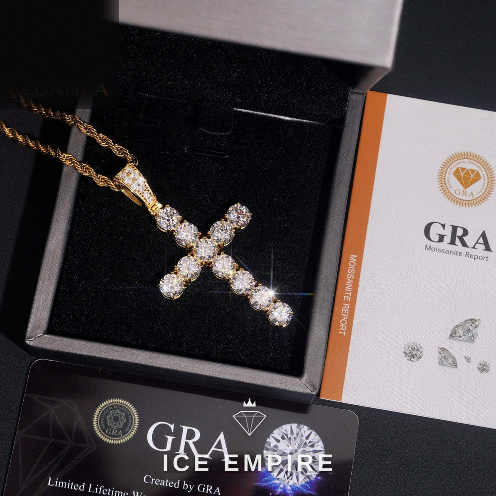 Iced Out Cross Rose Gold Plated Moissanite Pendant