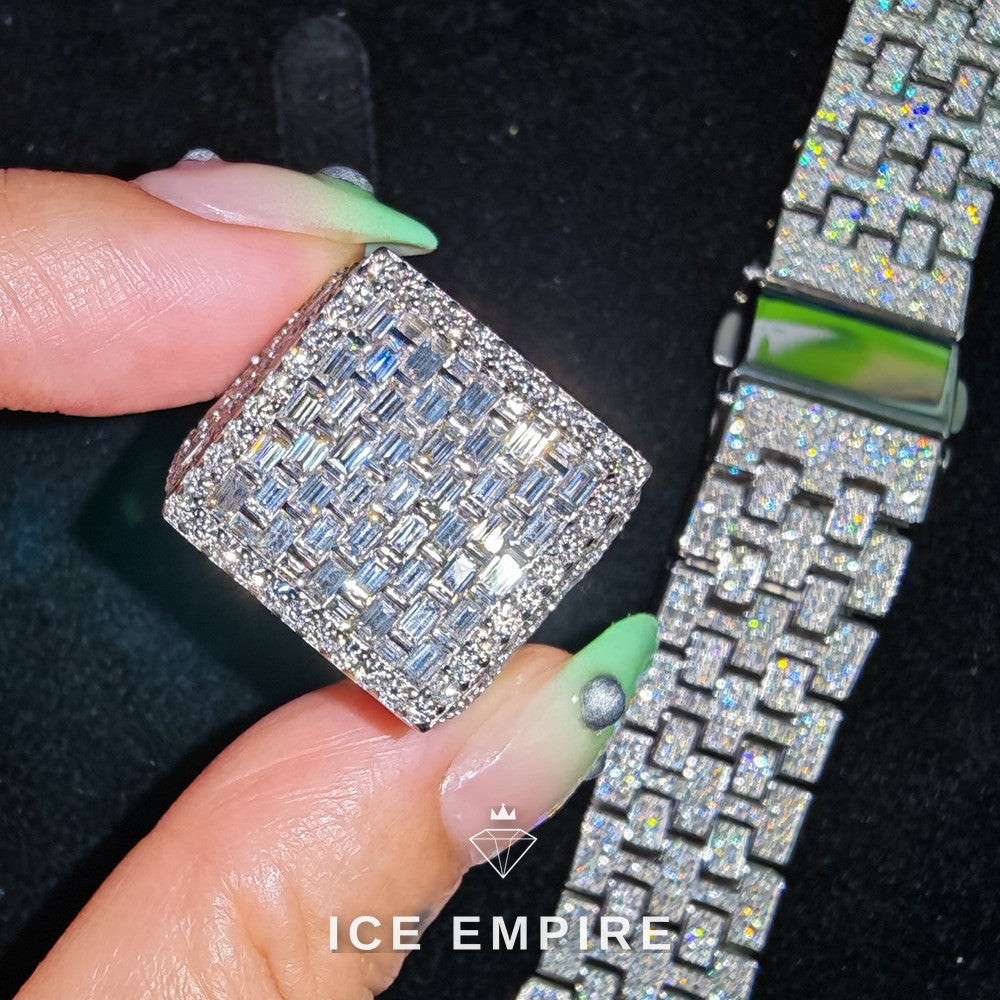 Iced Out Baguette 925 Silver Moissanite Ring