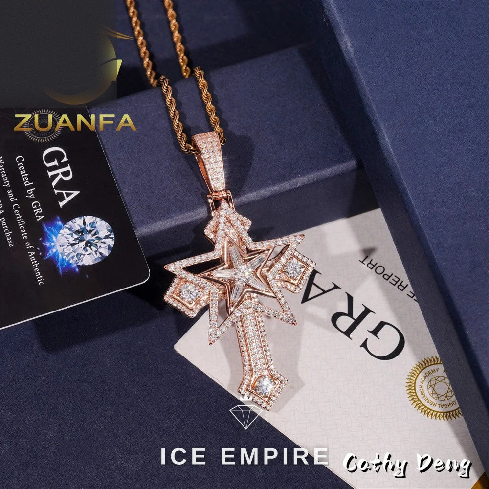 Iced Out Cross Rose Gold Plated Moissanite Pendant
