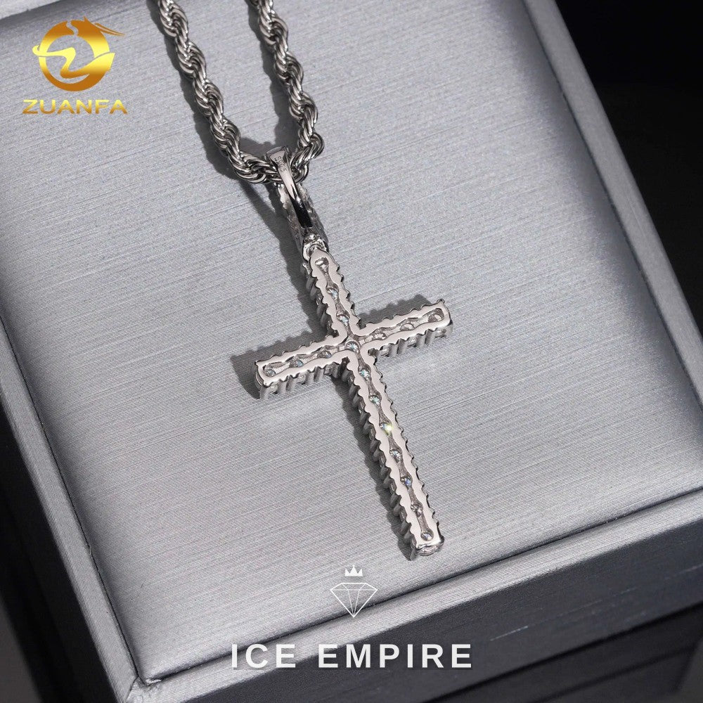 Iced Out Cross 925 Silver Lab Grown Diamond Pendant