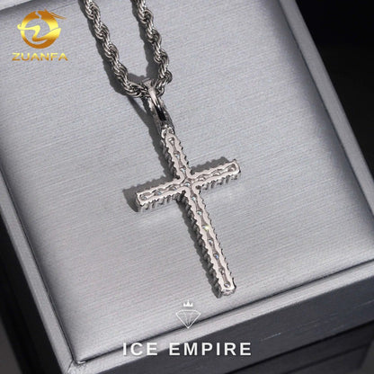 Iced Out Cross 925 Silver Lab Grown Diamond Pendant