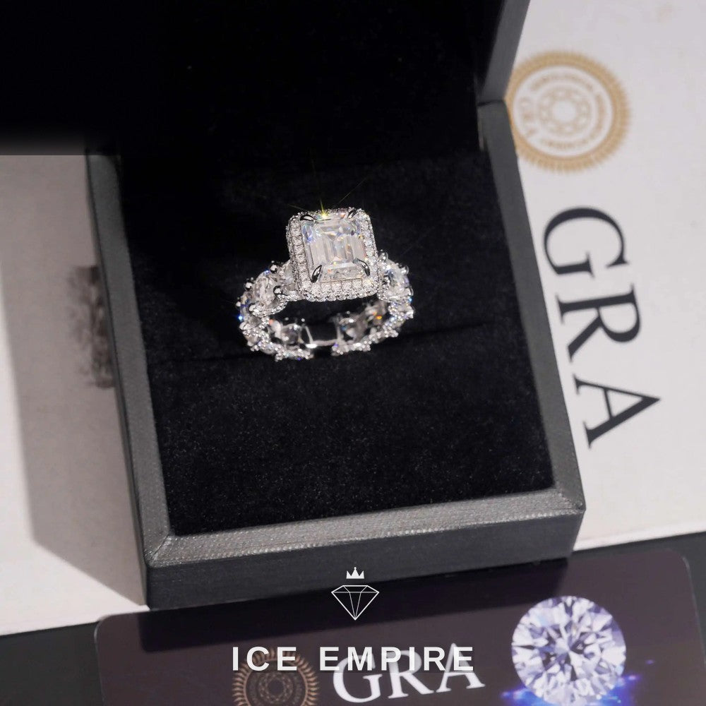 Iced Out 925 Silver Moissanite Engagement Ring