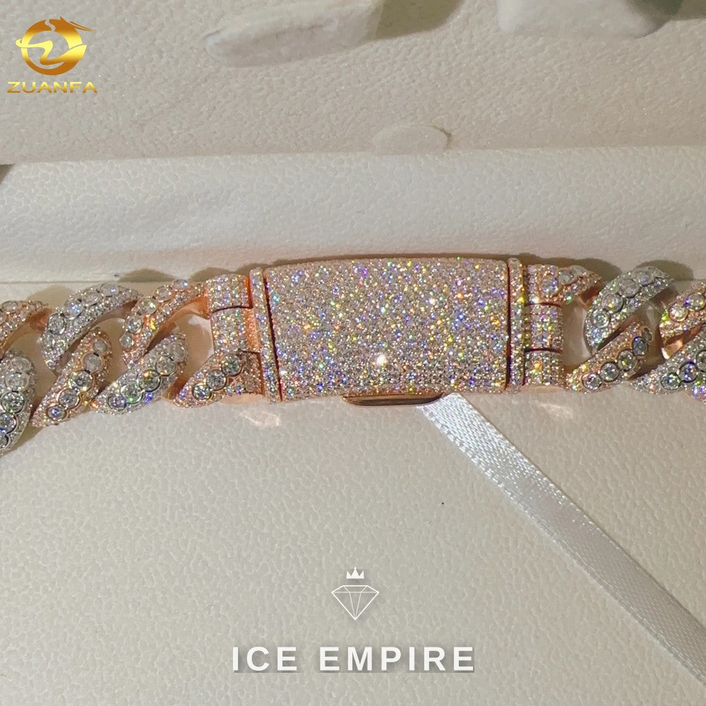 Iced Out Rose Gold Plated Moissanite Cuban Chain
