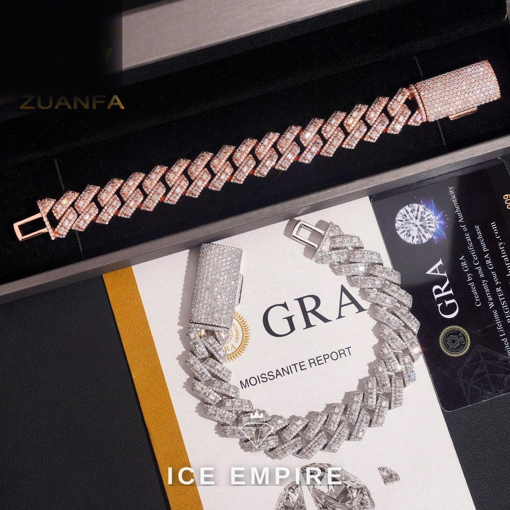 Iced Out Baguette Rose Gold Plated Moissanite Cuban Chain
