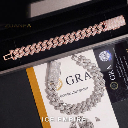 Iced Out Baguette Rose Gold Plated Moissanite Cuban Chain