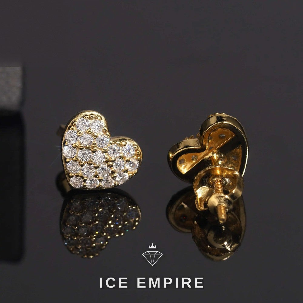 Iced Out Heart Gold Plated Moissanite Stud Earrings