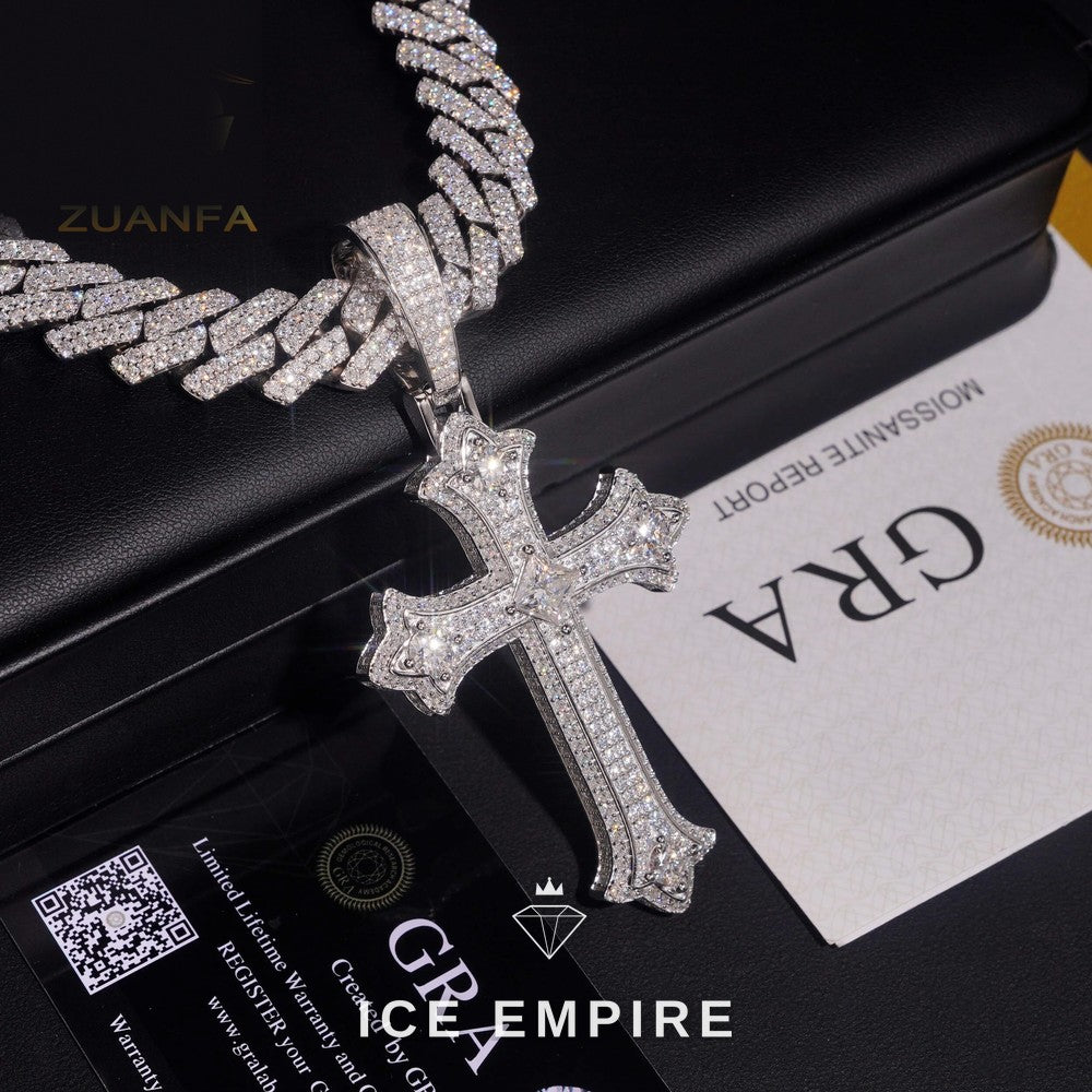 Iced Out Cross Rose Gold Plated Moissanite Pendant