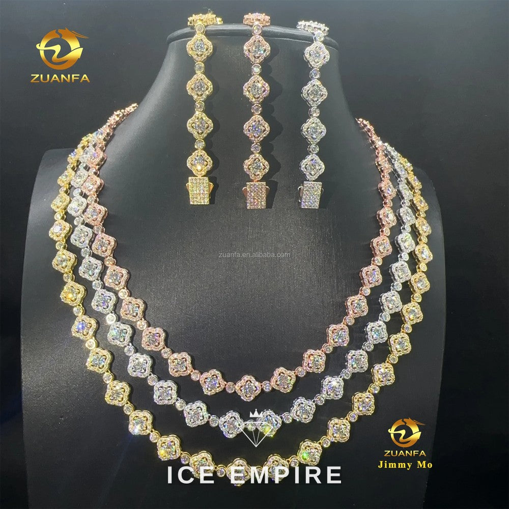 Iced Out Cluster Rose Gold Plated Moissanite Cuban Chain