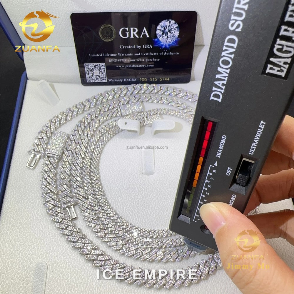 Iced Out 925 Silver Moissanite Cuban Chain