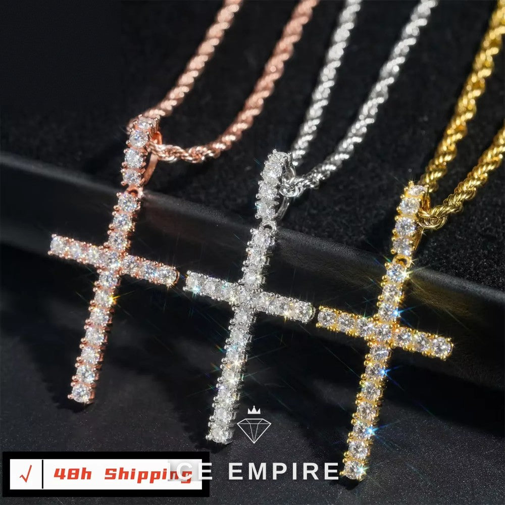 Iced Out Cross Rose Gold Plated Moissanite Rope Chain