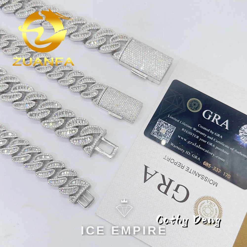 Iced Out Baguette Gold Plated Moissanite Cuban Chain
