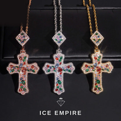 Iced Out Cross Rose Gold Plated Pendant