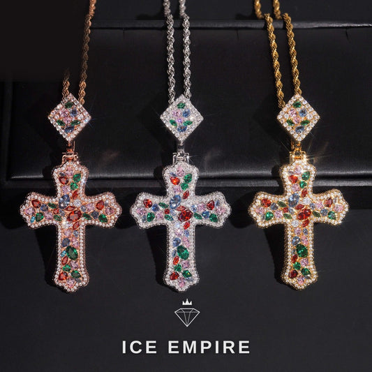 Iced Out Cross Rose Gold Plated Pendant