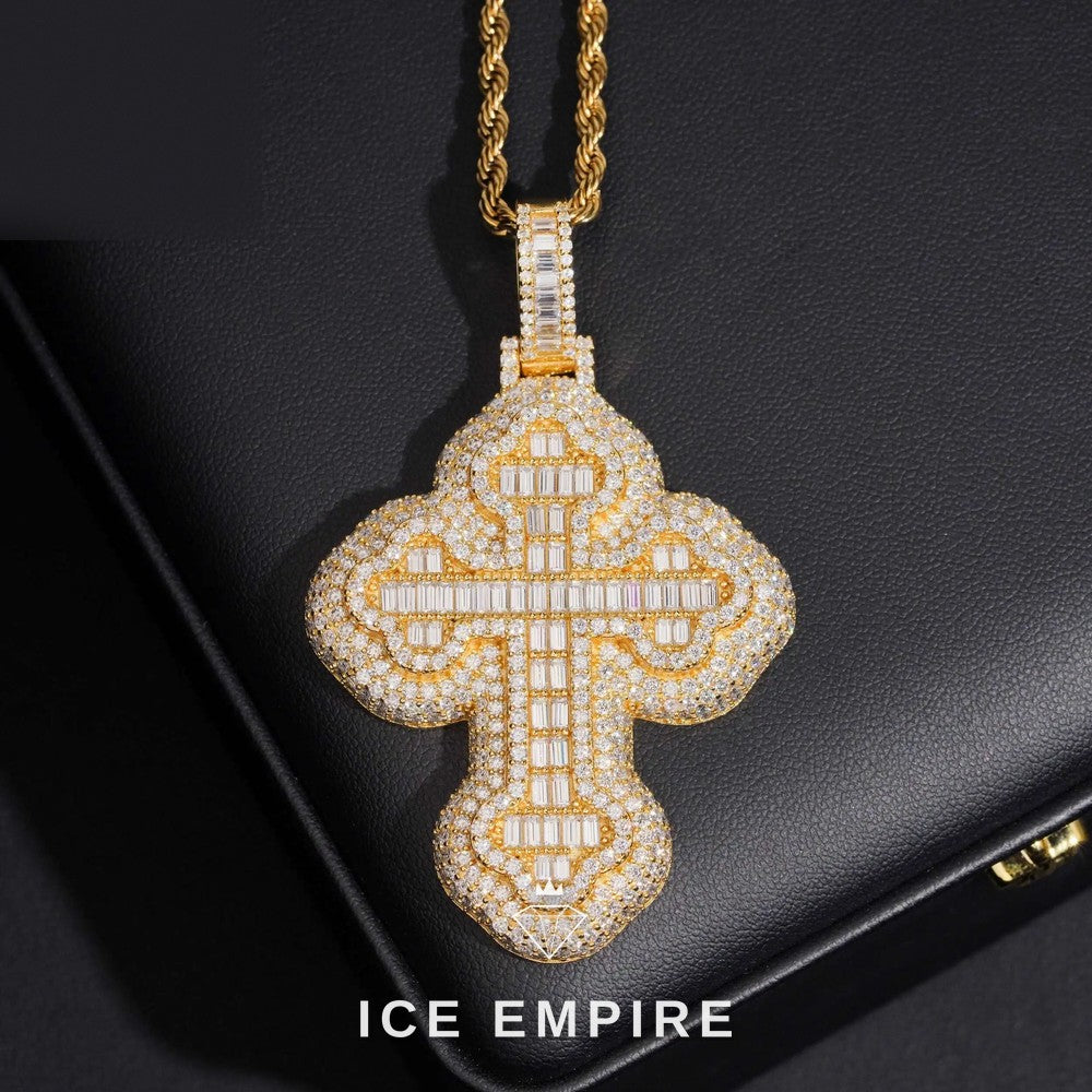 Iced Out Cross 925 Silver Moissanite Pendant