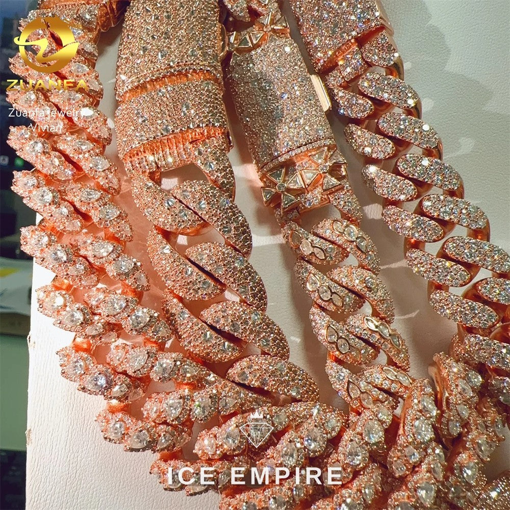 Iced Out Rose Gold Plated Moissanite Cuban Chain