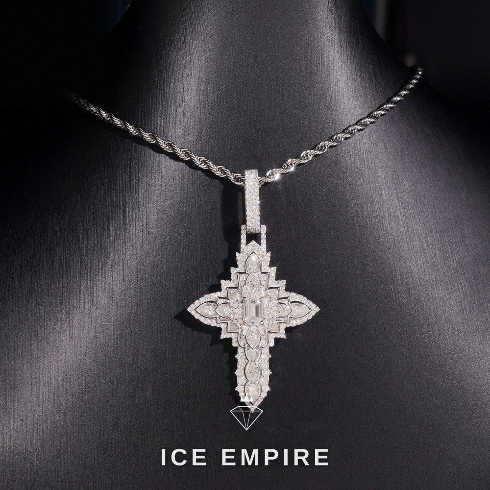 Iced Out Cross Gold Plated Moissanite Pendant