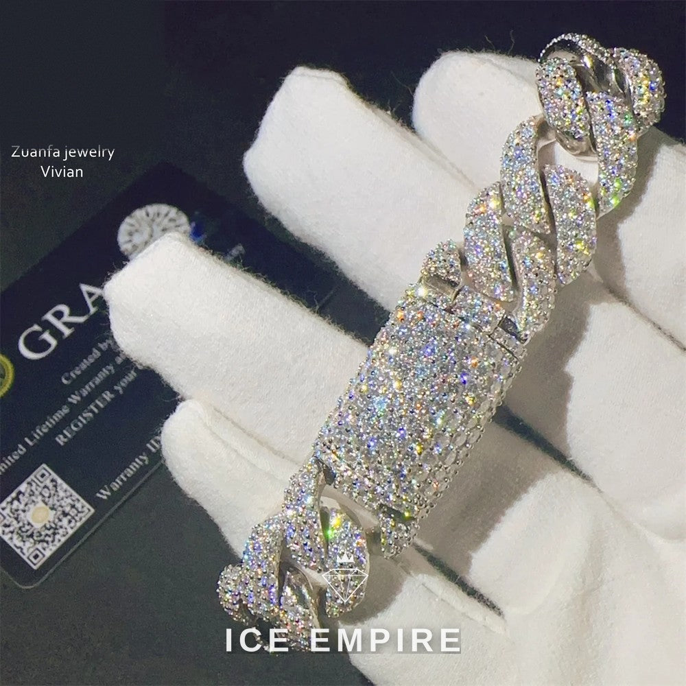 Iced Out 925 Silver Moissanite Cuban Chain