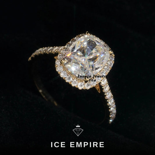 Iced Out 14K Gold Moissanite Engagement Ring