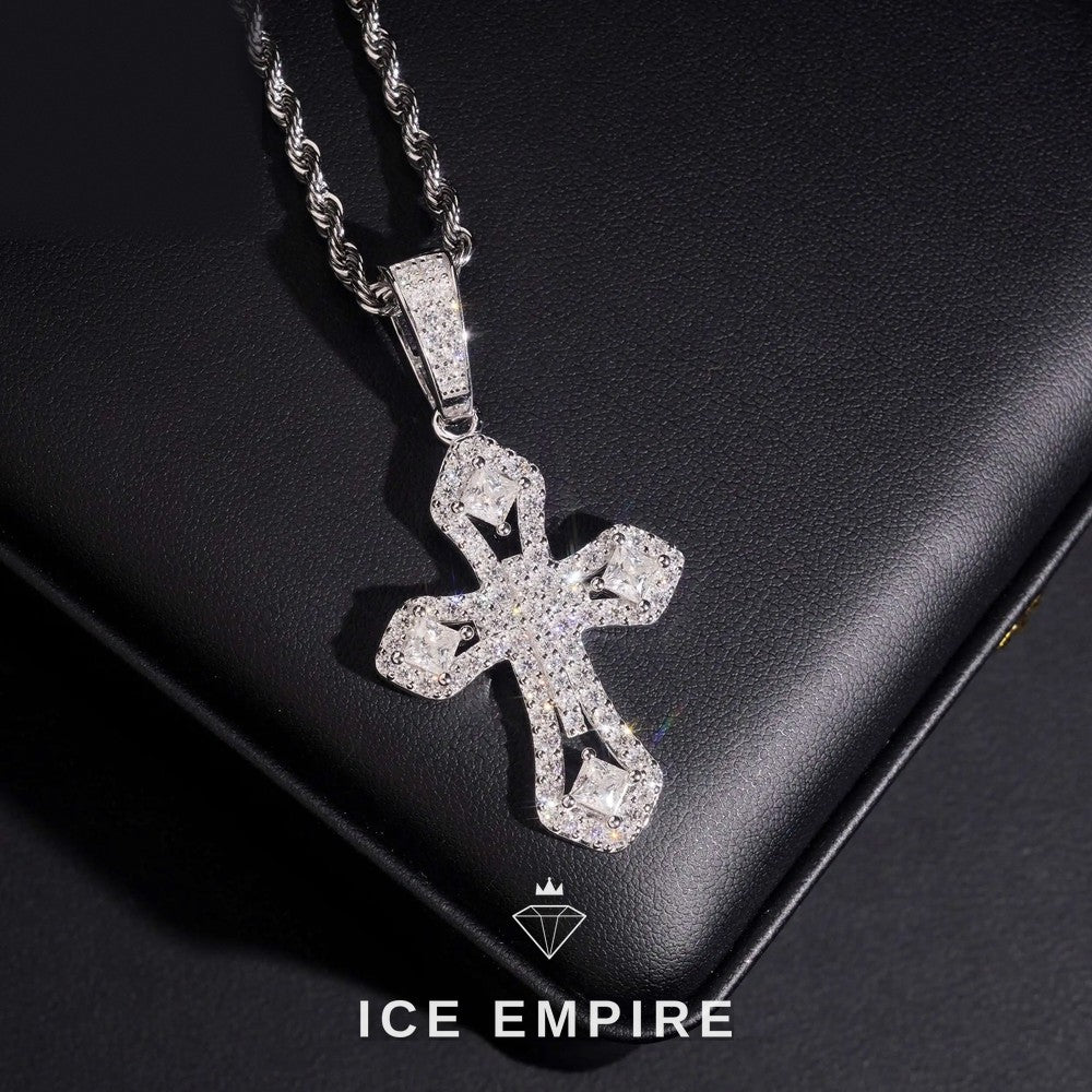 Iced Out Cross Rose Gold Plated Moissanite Pendant
