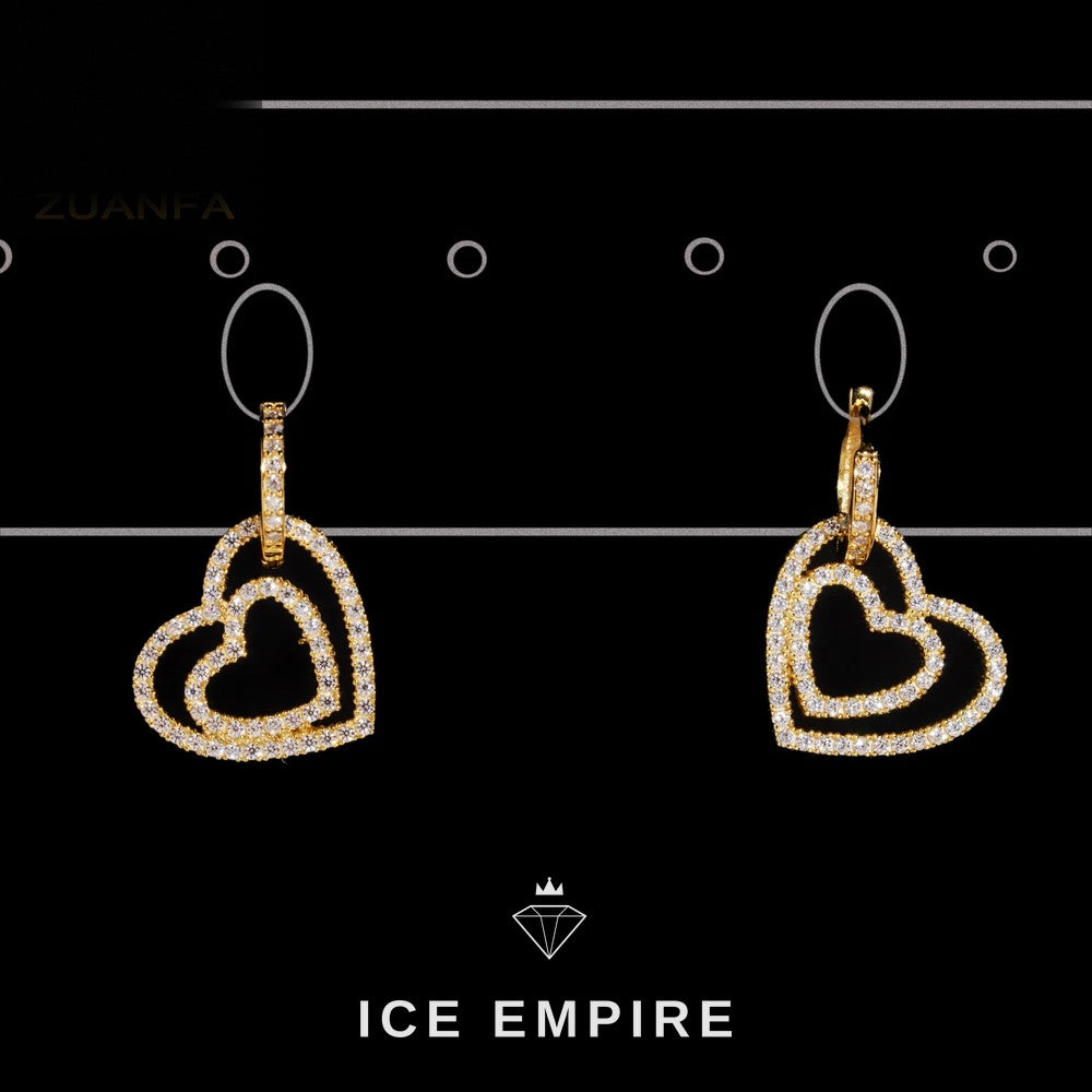 Iced Out Heart 925 Silver Moissanite Hoop Earrings