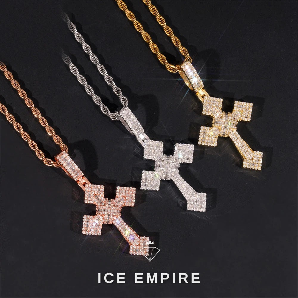Iced Out Cross Gold Plated Moissanite Pendant