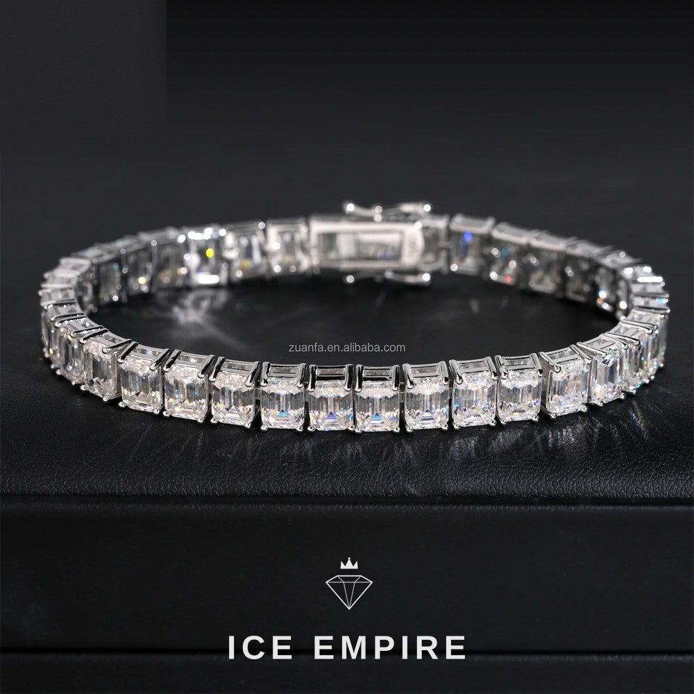 Iced Out Cluster 925 Silver Moissanite Tennis Chain